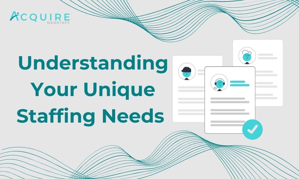 banner for the header titled ” Understanding Your Unique Staffing Needs with illustration of 3 resumes